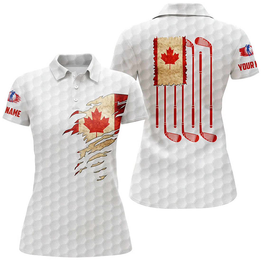 Custom Womens Golf Polo Shirts Canada Flag Patriot Custom Name Vintage Flag Golf Clubs Golf Shirt Women