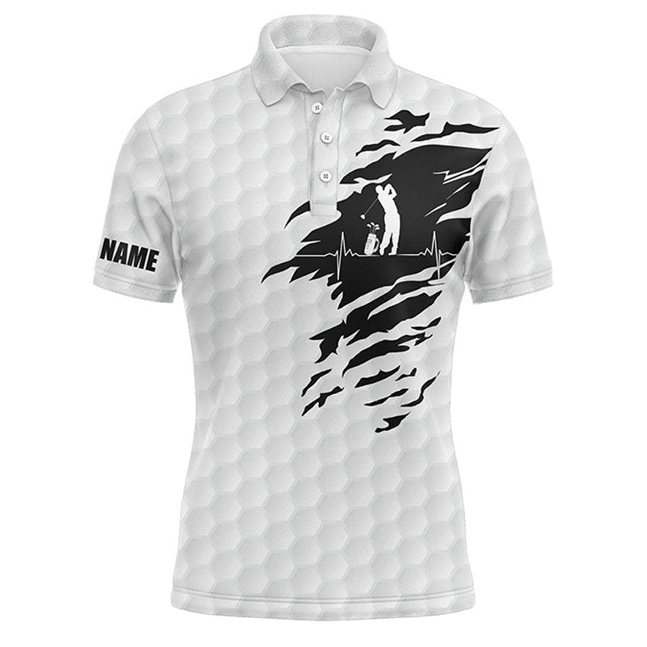 Custom Golf Men Polo Shirt - Custom Name Golf Ball Pattern White Apparel - Personalized Gift For Golf Lover, Men, Husband, Boyfriend, Team