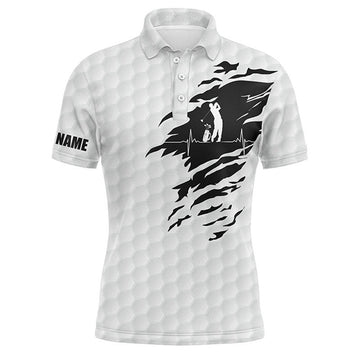 Custom Golf Men Polo Shirt - Custom Name Golf Ball Pattern White Apparel - Personalized Gift For Golf Lover, Men, Husband, Boyfriend, Team