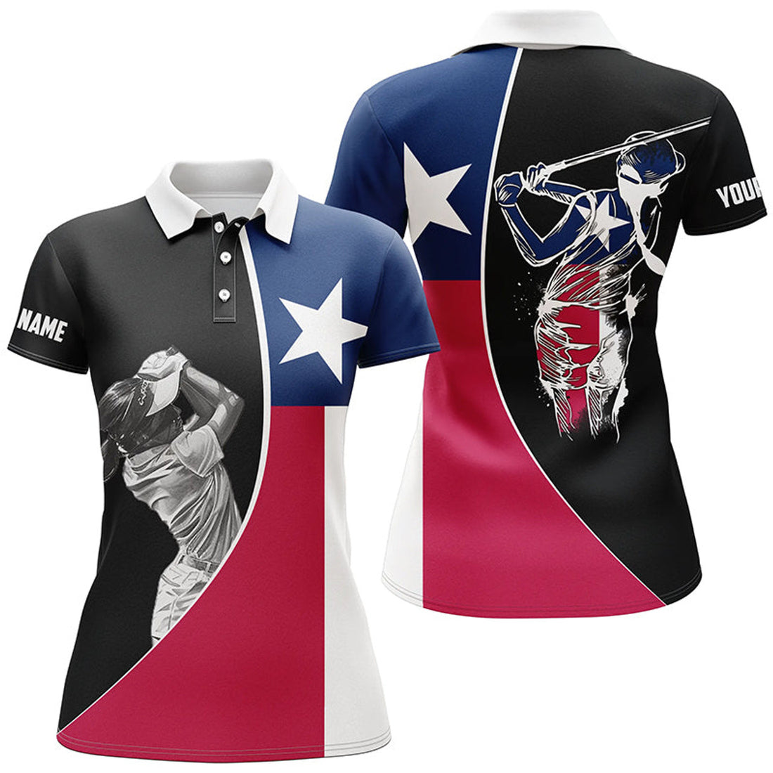 Custom Texas Flag Womens Golf Polo Shirts Custom Patriot Ladies Golf Tops, Gifts For Golf Lovers
