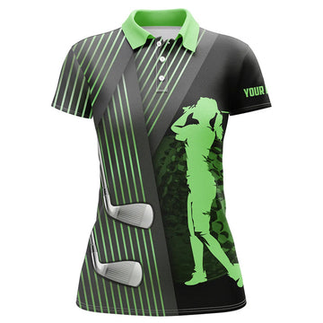 Custom Black And Green Women Golf Polo Shirt Custom Golf Clubs Team Golf Shirts, Golf Tops For Ladies