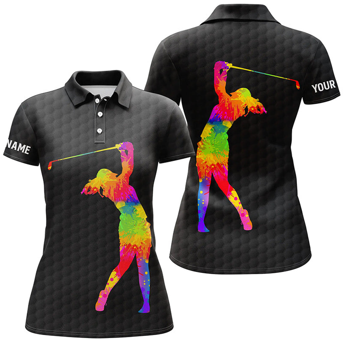 Custom Black & White Women Golf Polo Shirt Custom Name Watercolor, Golf Gifts For Women