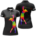 Custom Black & White Women Golf Polo Shirt Custom Name Watercolor, Golf Gifts For Women