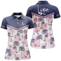 Custom Women Golf Polo Shirt Pink Tropical Pattern Custom Name Love Golf Polo Shirts Gift For Women