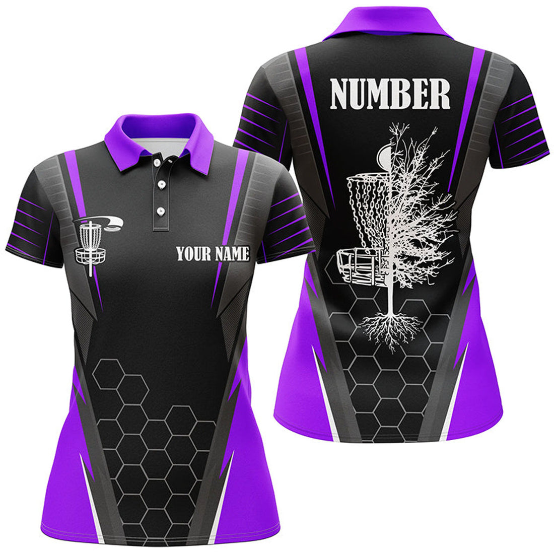 Custom Womens Disc Golf Polo Shirt Custom Name Frisbee Golf Shirt, Disc Basket Golf Gifts For Ladies | Purple