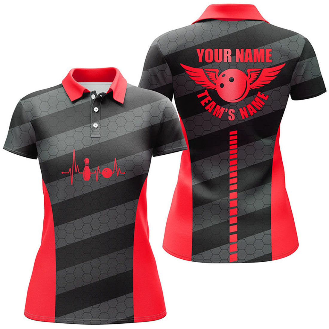 Custom Women bowling polo shirts custom bowling team shirts for bowlers, team bowling jerseys | Red