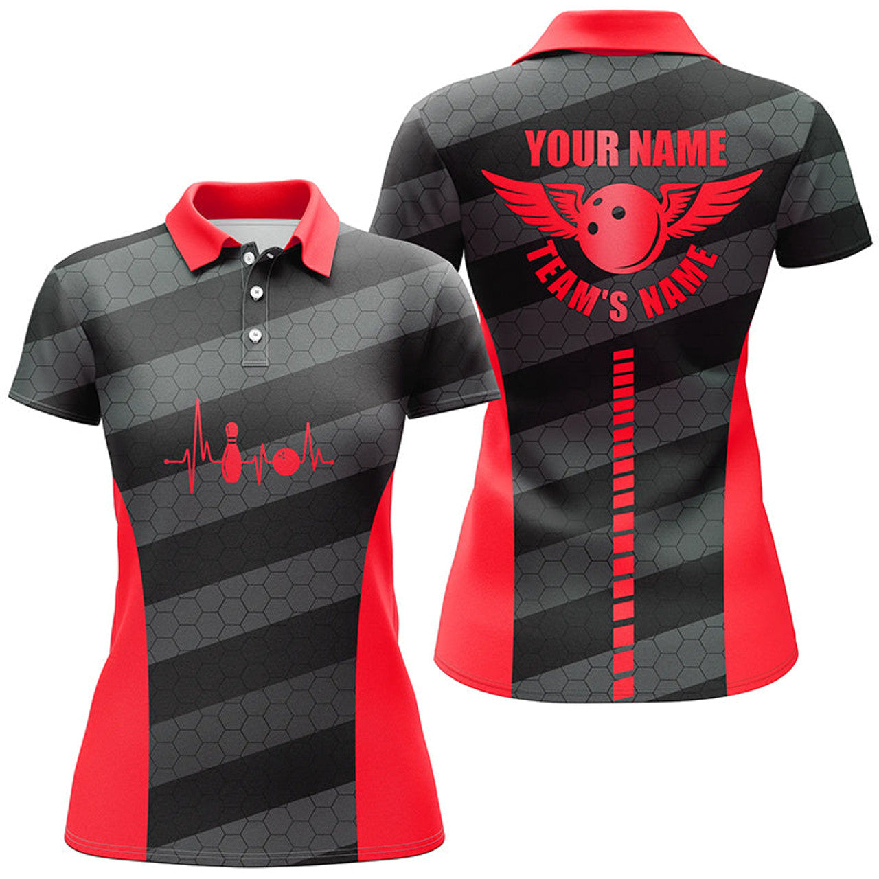 Custom Women bowling polo shirts custom bowling team shirts for bowlers, team bowling jerseys | Red