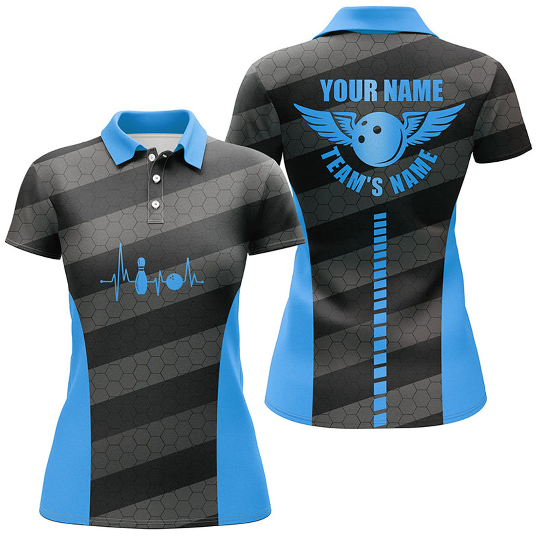 Custom Women Bowling Polo Shirts Custom Bowling Team Shirts For Bowlers, Team Bowling Jerseys | Blue