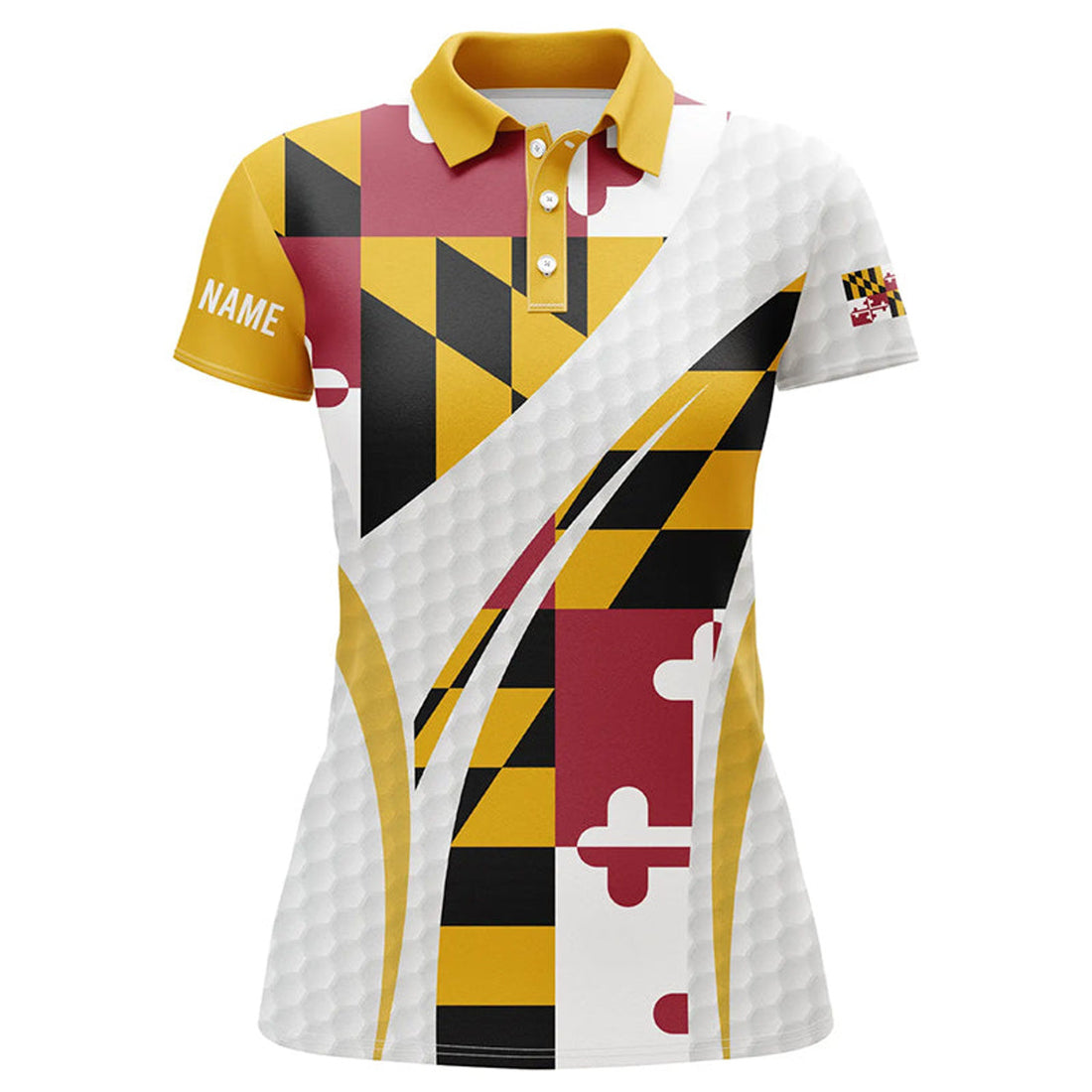Custom Women Golf Polo Shirt Maryland Flag Custom White Golf Ball Skin Patriot Ladies Golf Tops