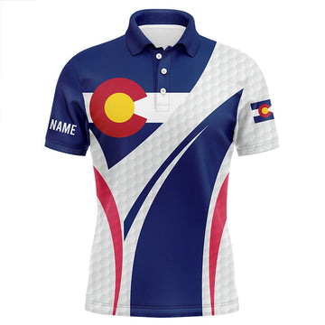 FUNSTUFFPRINT Mens golf polo shirts Colorado flag custom white golf ball skin pattern patriot mens golf wears Polo Shirt Size S-5XL