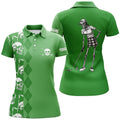Custom Green Skull Argyle Pattern Custom Women Golf Polo Shirts, Women's Golf Tops