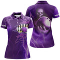 Custom Personalized bowling polo shirt for women purple lightning Custom name Team skull bowling Jerseys