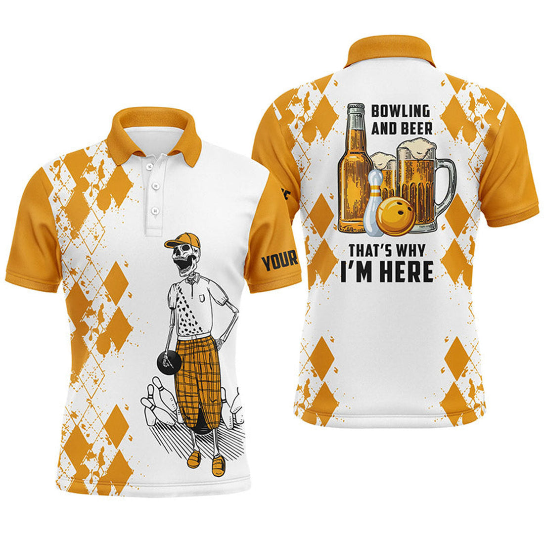 Custom Funny bowling beer skull bowling shirts for men custom name bowling and beer that's why I'm here