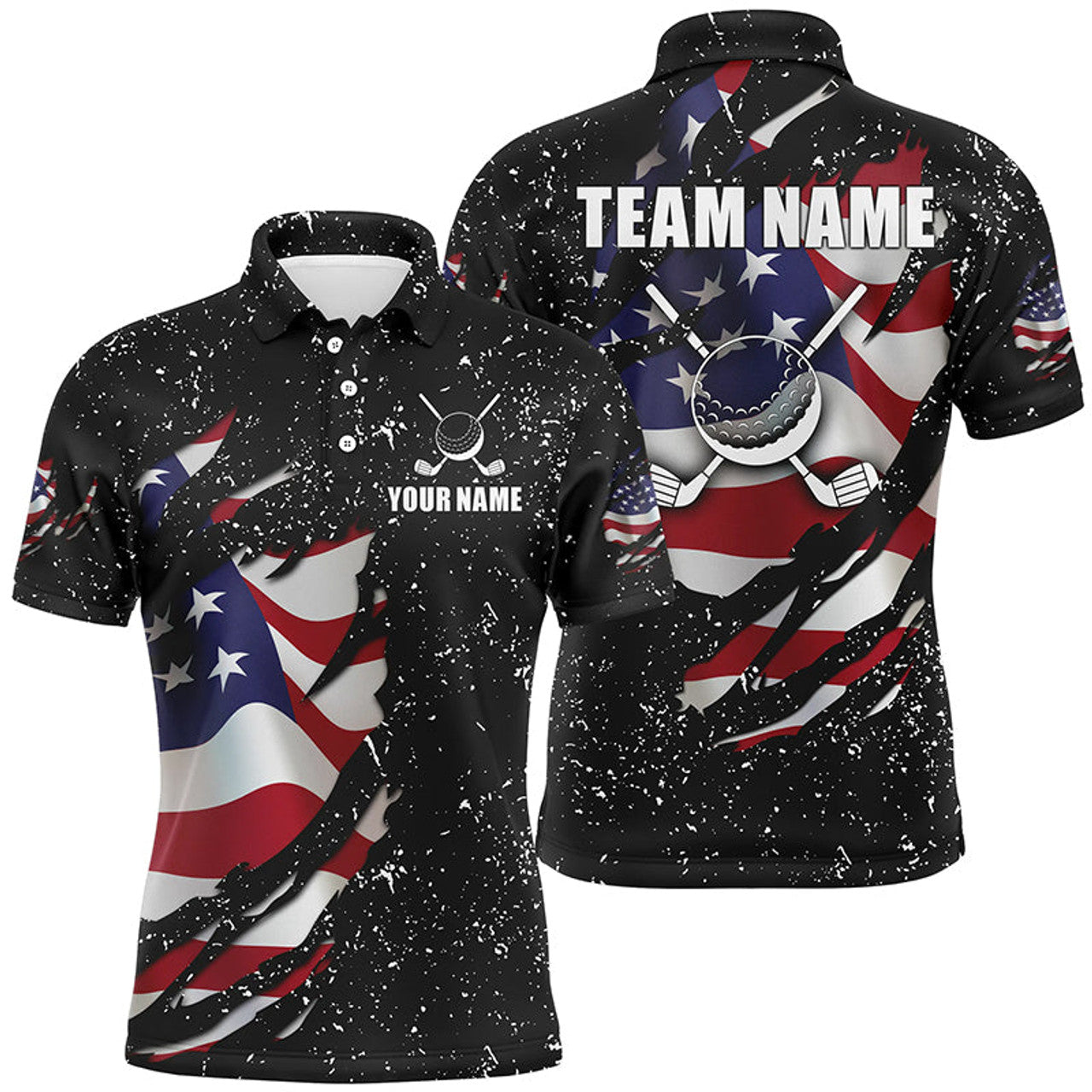 Custom American flag black grunge pattern golf clubs Mens golf polo shirts custom best mens golf tops