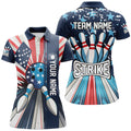 Custom Personalized American Flag Retro Bowling Women Polo, Patriotic Bowling Team Jersey