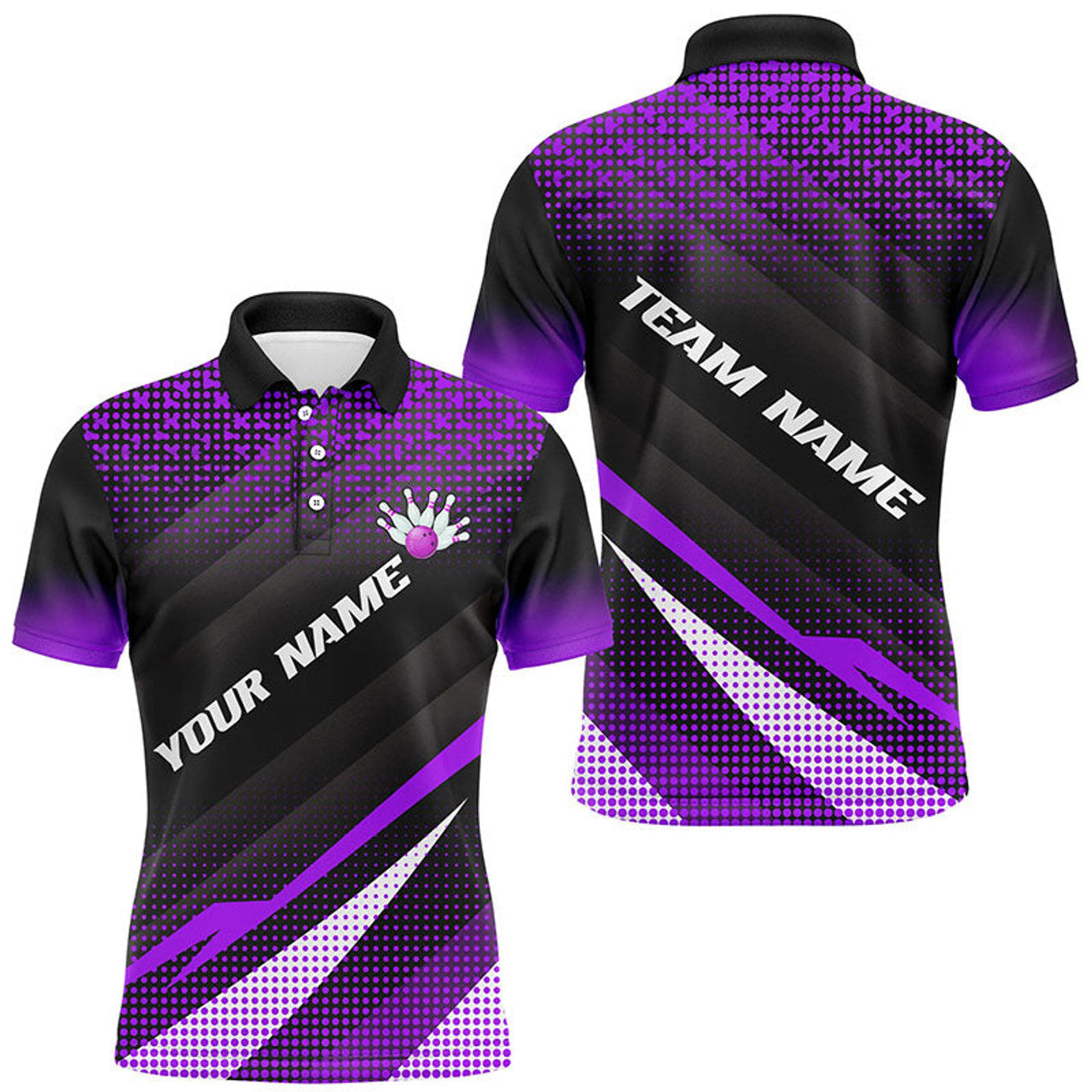 FUNSTUFFPRINT Purple Bowling Custom Men Bowling Polo Shirt Size S-5XL
