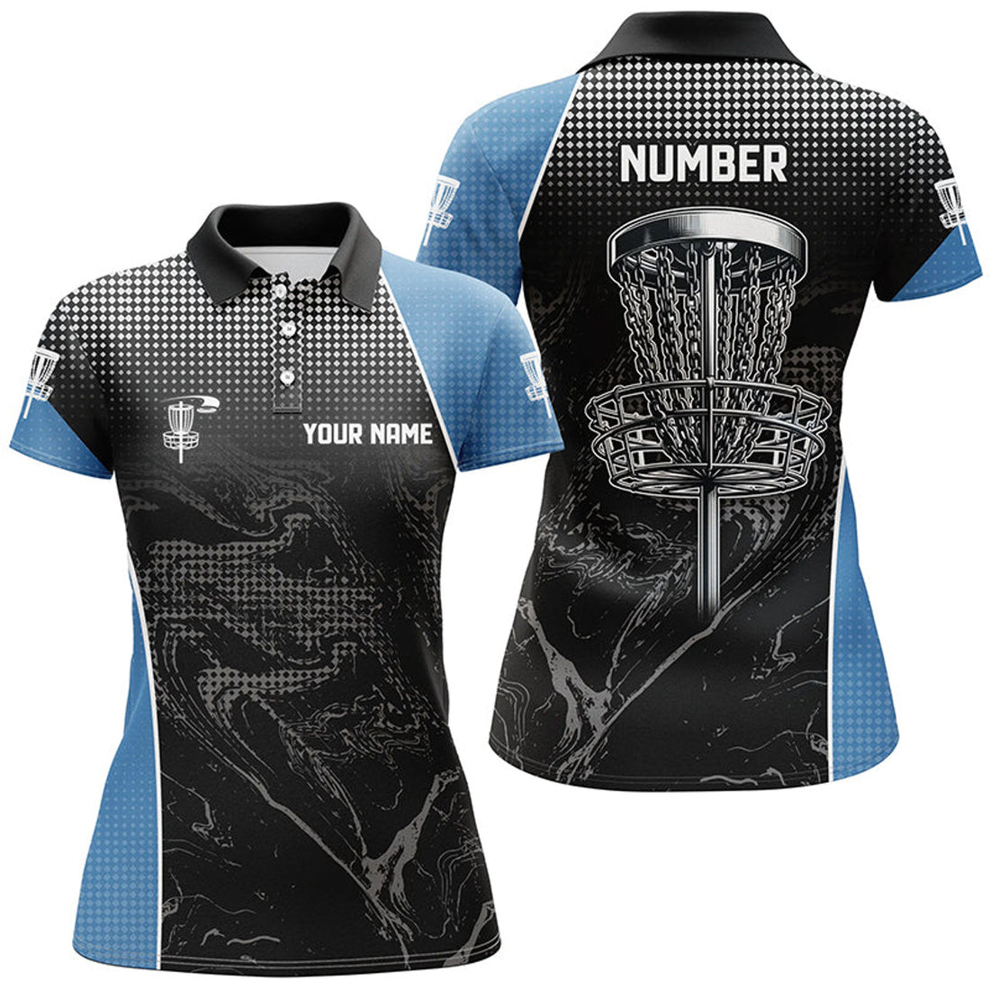Custom Black Camo Women Disc Golf Polo Shirts Custom Team Disc Golf Basket Jerseys, Unique Golf Gifts | Blue