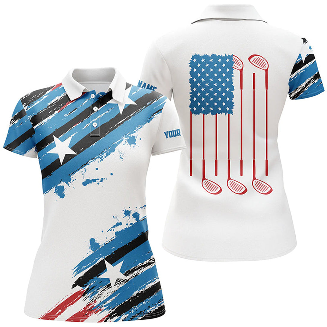 Custom Red white & blue American flag Women Golf Polo Shirt Custom womens golf clothing, Patriotic Golf Gifts