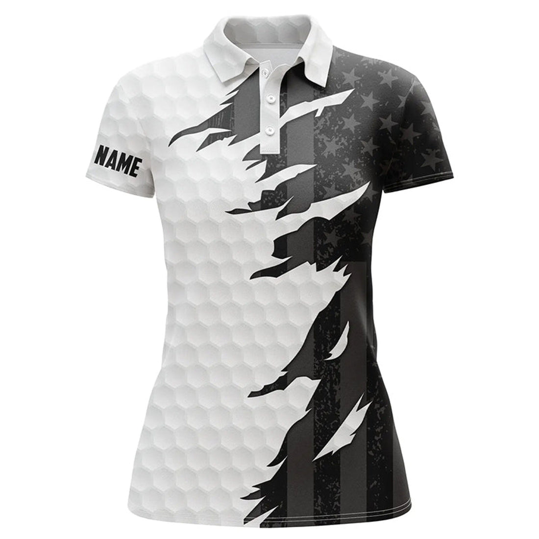 Custom Personalized Womens Golf Polos Shirt Custom White Golf Shirts Black American Flag Ladies Golf Apparel