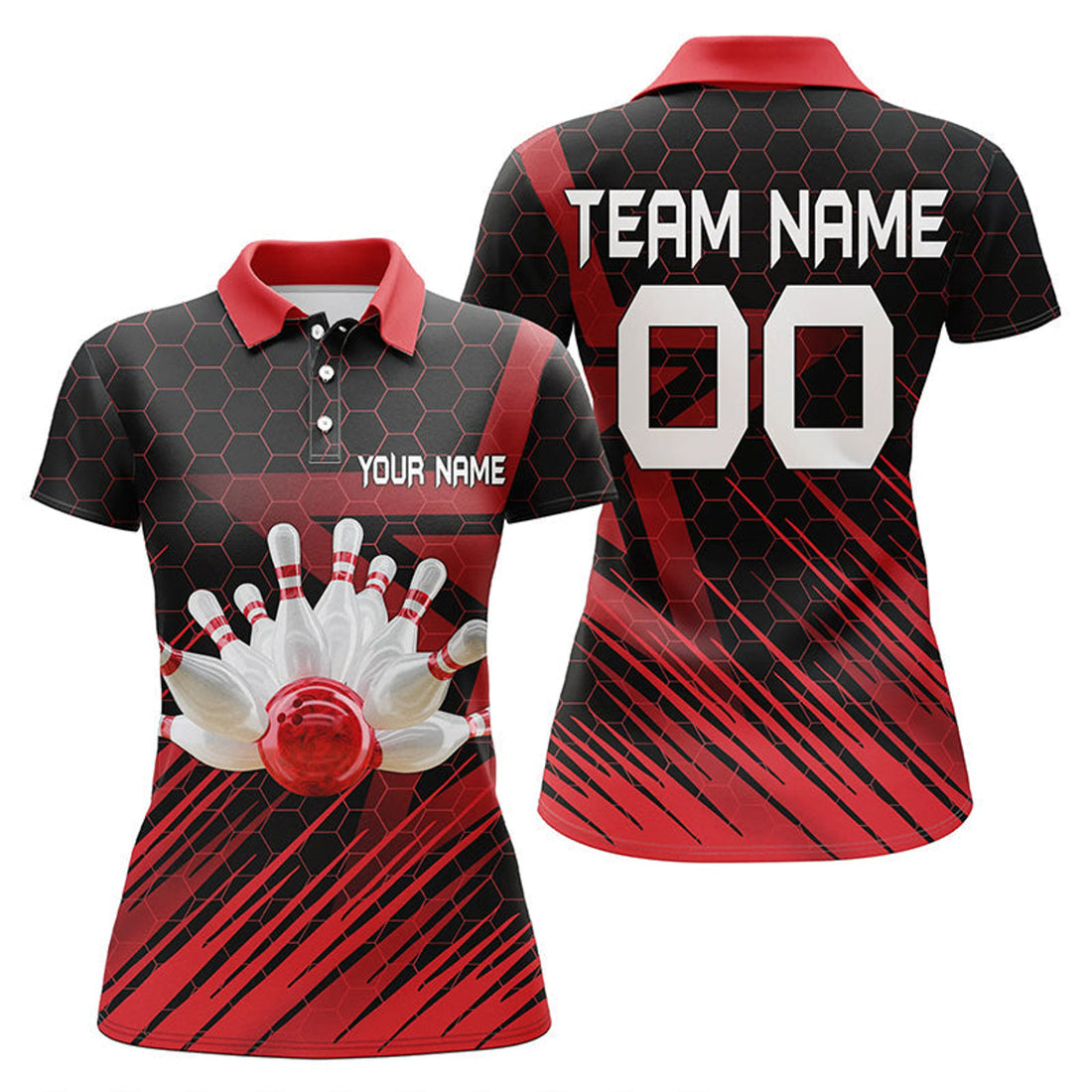 Custom Red Bowling Shirt For women Custom short sleeve polo Bowling Jersey 3D Bowling Team Shirt For women