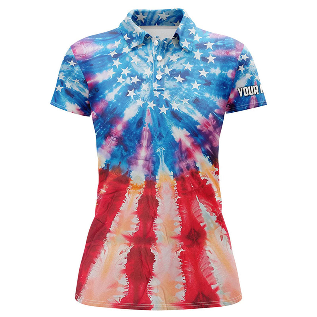 Custom American Flag Tie Dye Pattern Women Golf Polo Shirt Custom Ladies Patriotic Polo Shirt, Cool Golf Gift