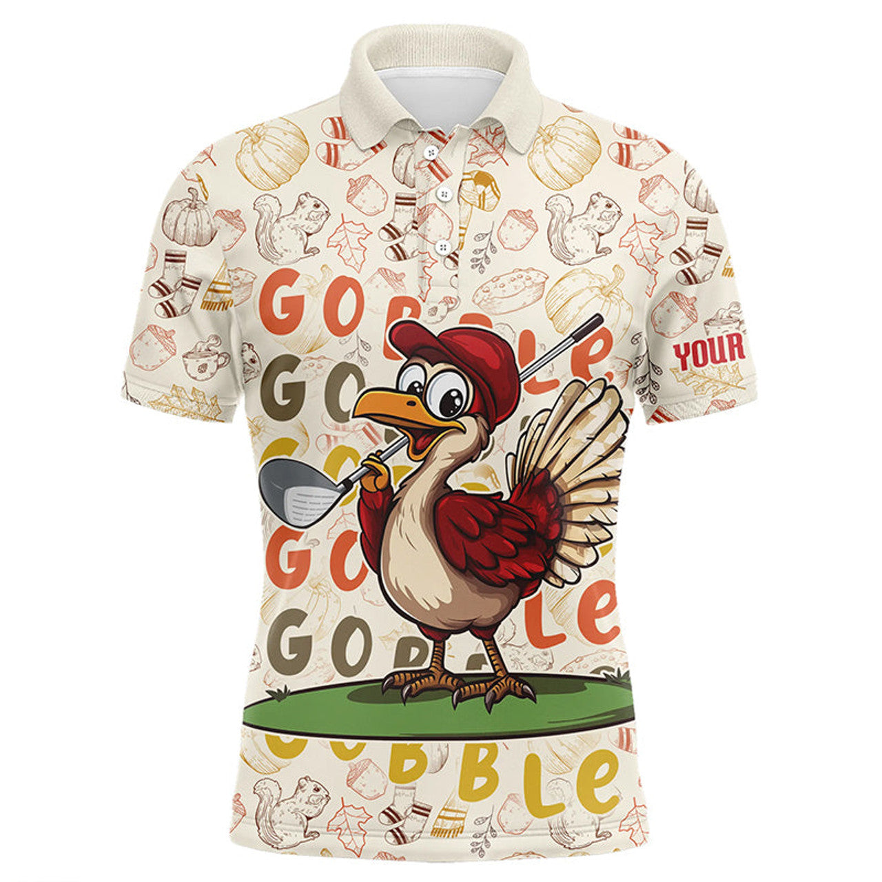 FUNSTUFFPRINT Funny Thanksgiving Turkey Mens golf polo shirts custom men's golf outfits Polo Shirt Size S-5XL
