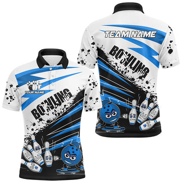 FUNSTUFFPRINT Funny black and white Bowling Polo, Custom Team Bowling Polo Shirt Size S-5XL