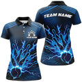 Custom Blue lightning thunder bowling Polo for women Custom Bowling Team League Jerseys