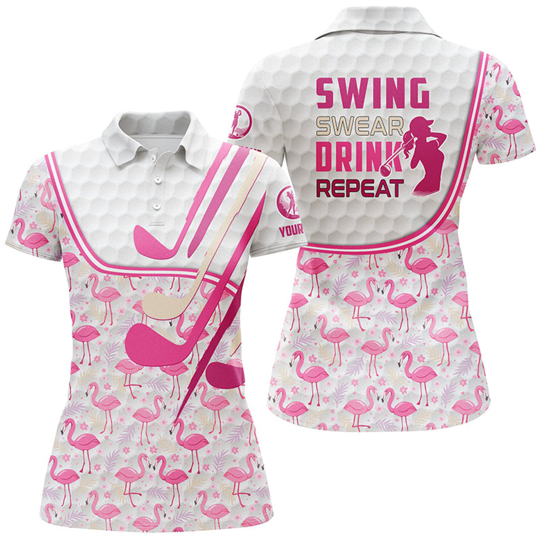 Custom Personalized Pink Flamingo Pattern Golf Clubs Polo Shirt For Women Custom Swing, Swear, Drink, Repeat