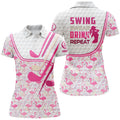 Custom Personalized Pink Flamingo Pattern Golf Clubs Polo Shirt For Women Custom Swing, Swear, Drink, Repeat