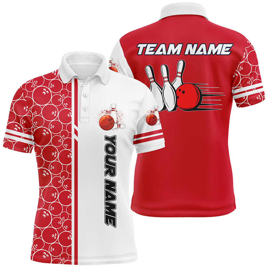 Custom Men Bowling Polo Custom White & Red Camo Vintage Bowling Shirts, Mens Bowling Jersey