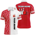 Custom Men Bowling Polo Custom White & Red Camo Vintage Bowling Shirts, Mens Bowling Jersey