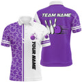 Custom Men Bowling Polo Custom White & Purple Camo Vintage Bowling Shirts, Mens Bowling Jersey
