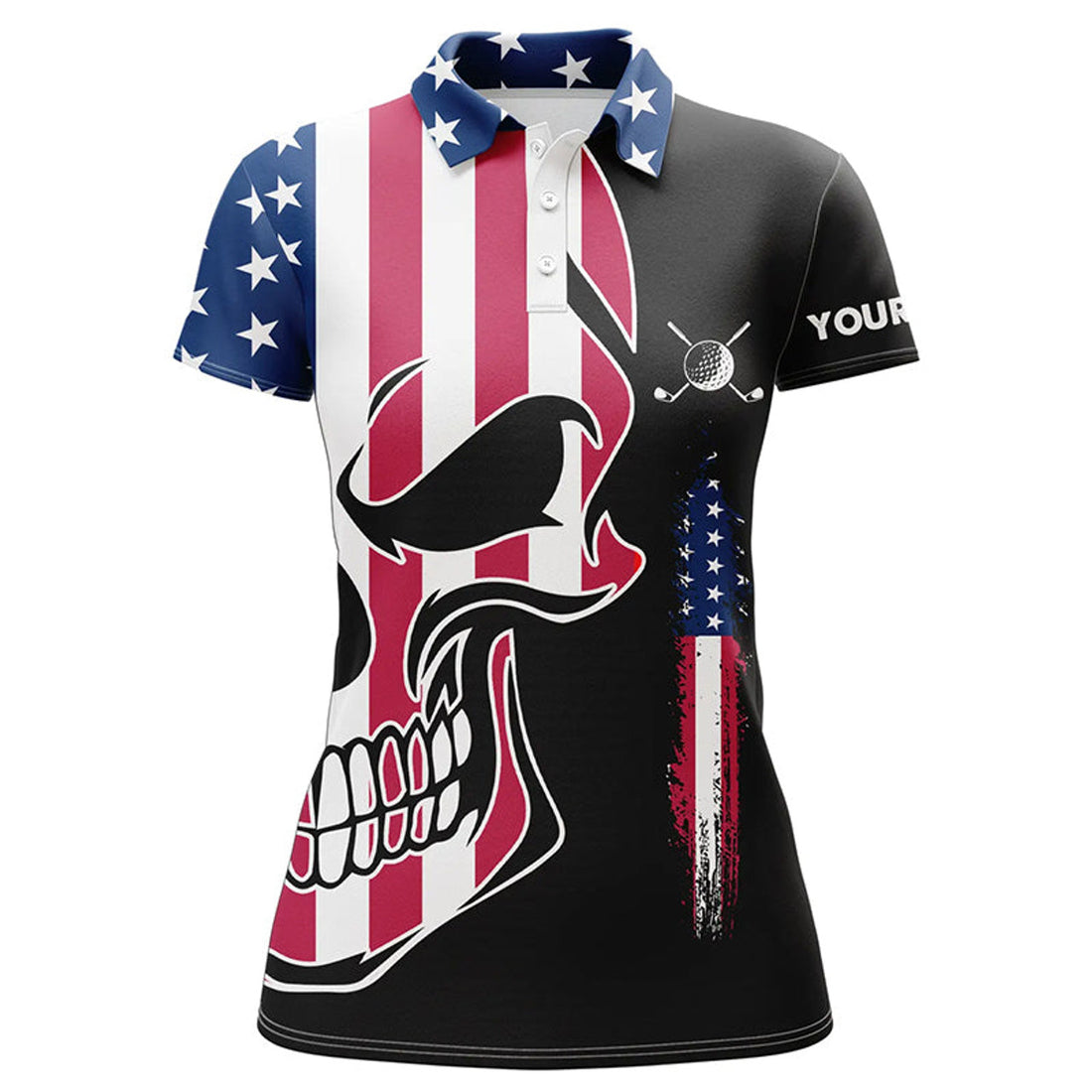 Custom Womens Golf Polo Shirts American Flag Patriotic Custom Skull Golf Shirts For Women, Ladies Golf Top
