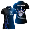 Custom Gradient Black Blue Bowling League Jerseys Custom Women Bowling Polo Shirts, Gifts For Bowling Team