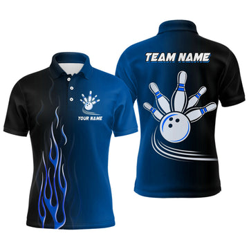 FUNSTUFFPRINT Gradient Black Blue bowling league Polo Shirt Size S-5XL