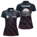 Custom Blue and red camo bowling ball and pins jerseys Custom Team League Bowling Polo Shirts For Women