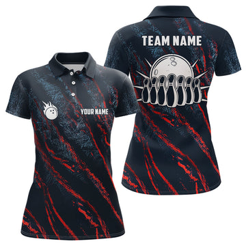 Custom Blue and red camo bowling ball and pins jerseys Custom Team League Bowling Polo Shirts For Women