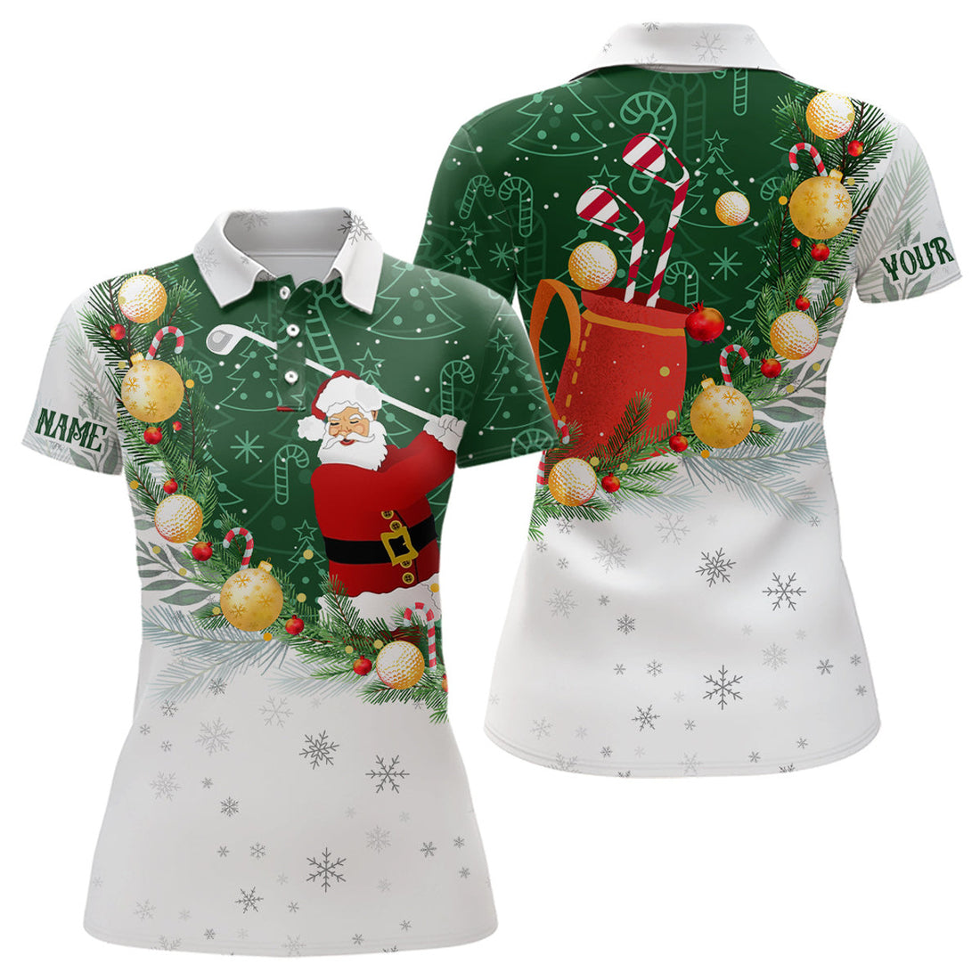 Custom Santa Playing Golf Christmas Pattern Womens golf polo shirts Custom Golf Outfit For Women Golf Gifts