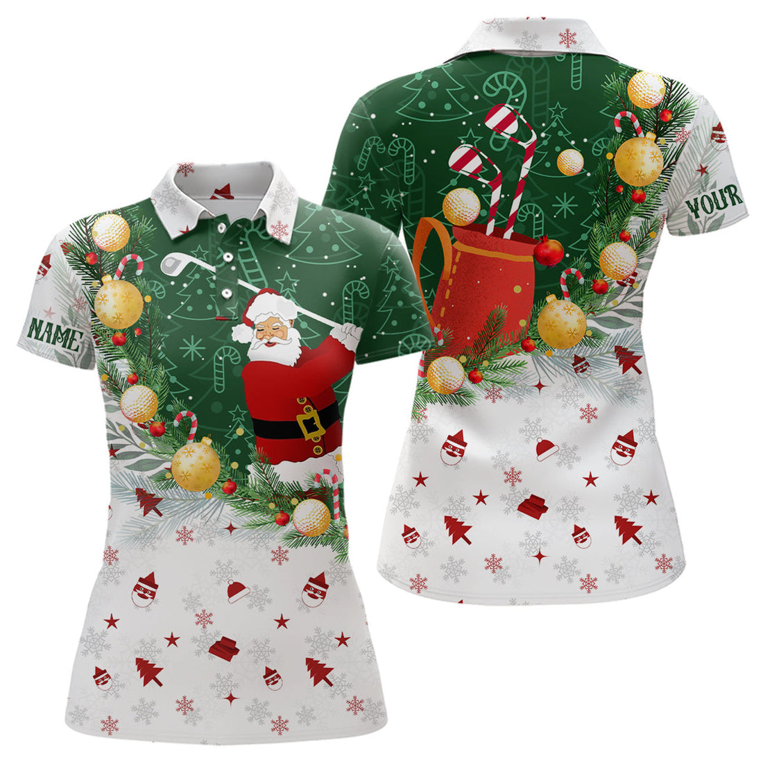 Custom Christmas Santa Playing Golf Womens golf polo shirts Custom Christmas golf outfit For Women Golf Gifts