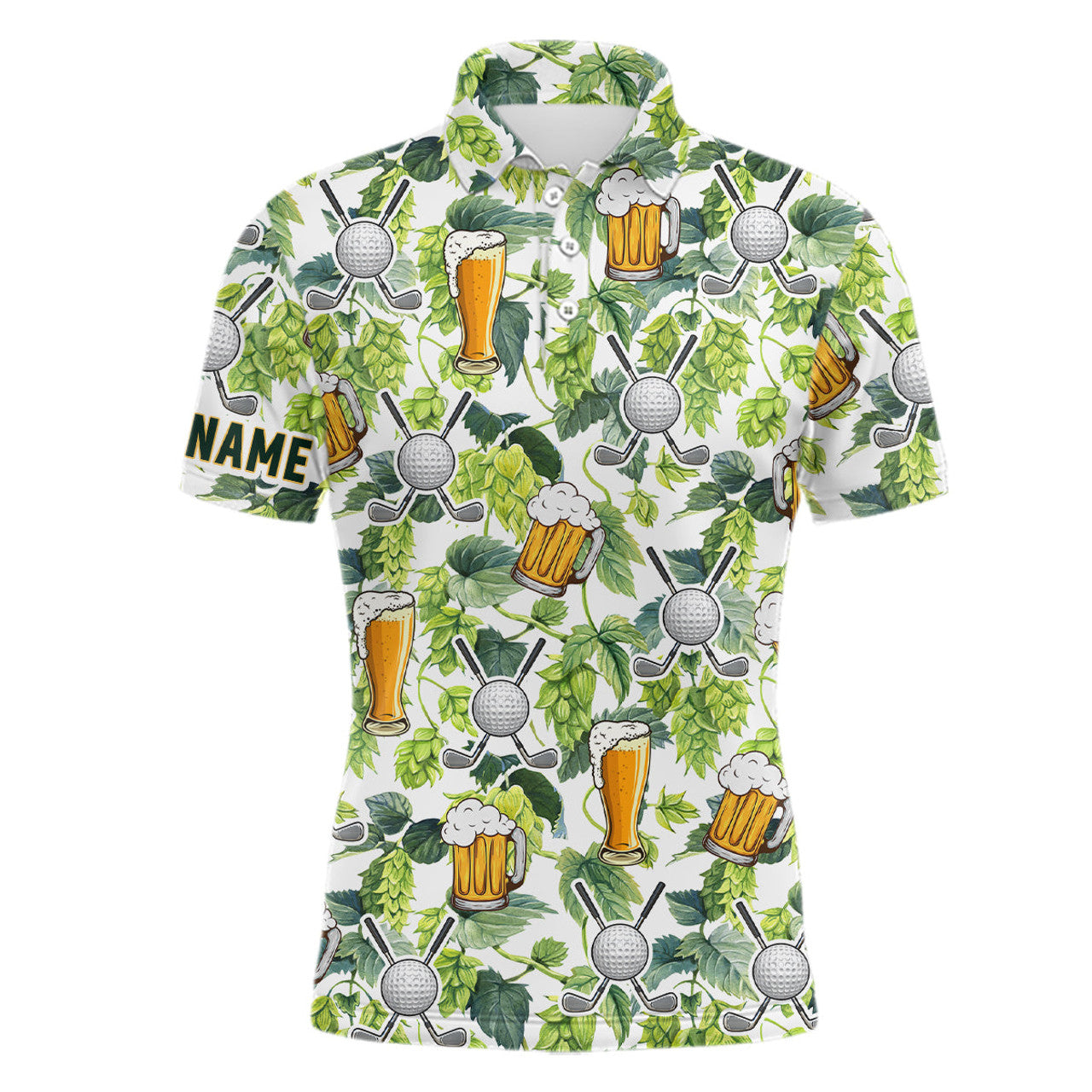FUNSTUFFPRINT Funny Golf beer green tropical pattern custom mens golf Polo Shirt Size S-5XL