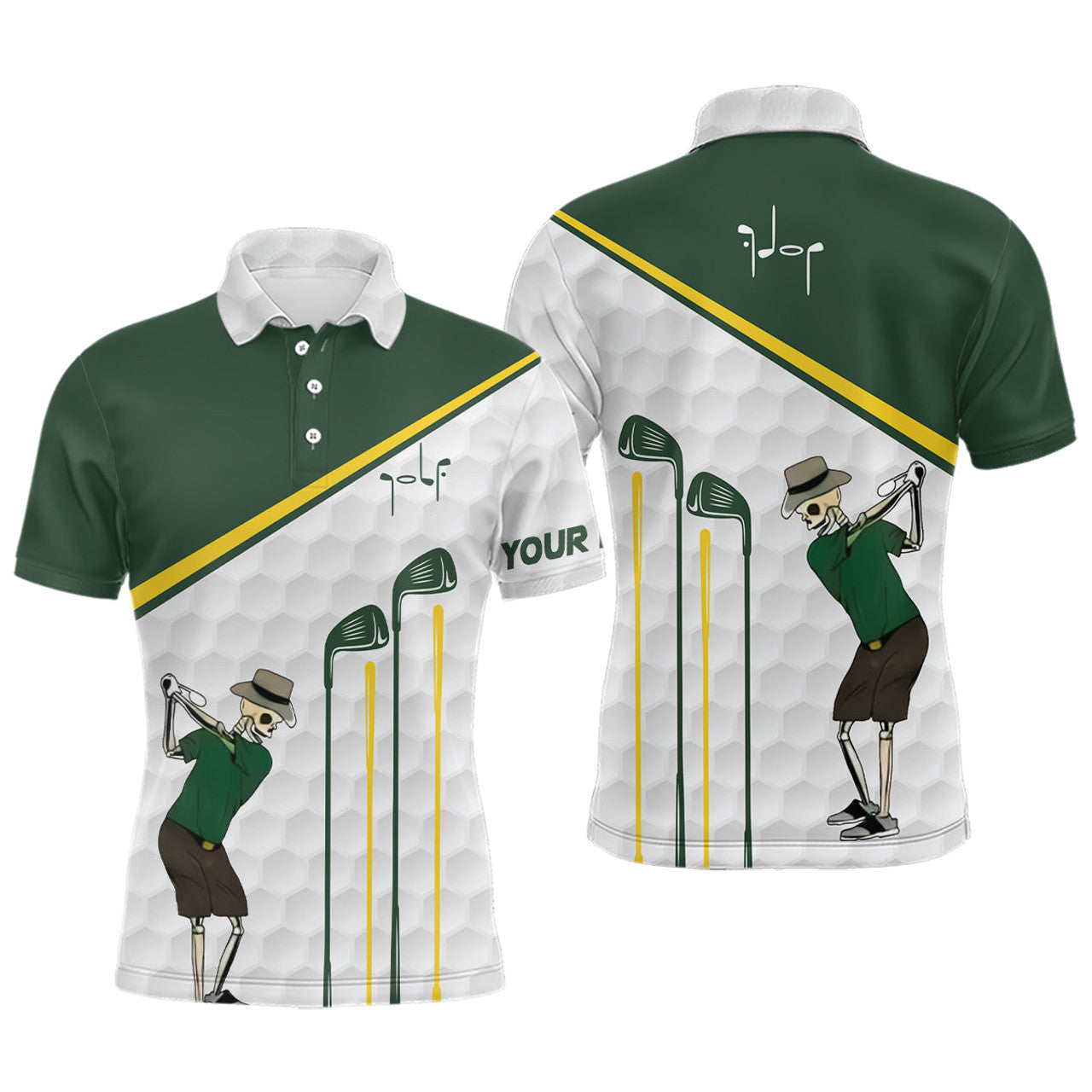 FUNSTUFFPRINT Green and white Men golf polo upf shirts custom golf skull golf ball pattern outfit for men Polo Shirt Size S-5XL