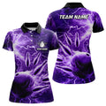 Custom Womens Polo Bowling Shirts Custom Purple Lightning Thunder Bowling Team Jersey, Gift For Team Bowlers