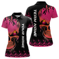 Custom Pink Flame Bowling Skull custom Womens bowling polo shirt, Team League Jerseys Gift For Bowlers