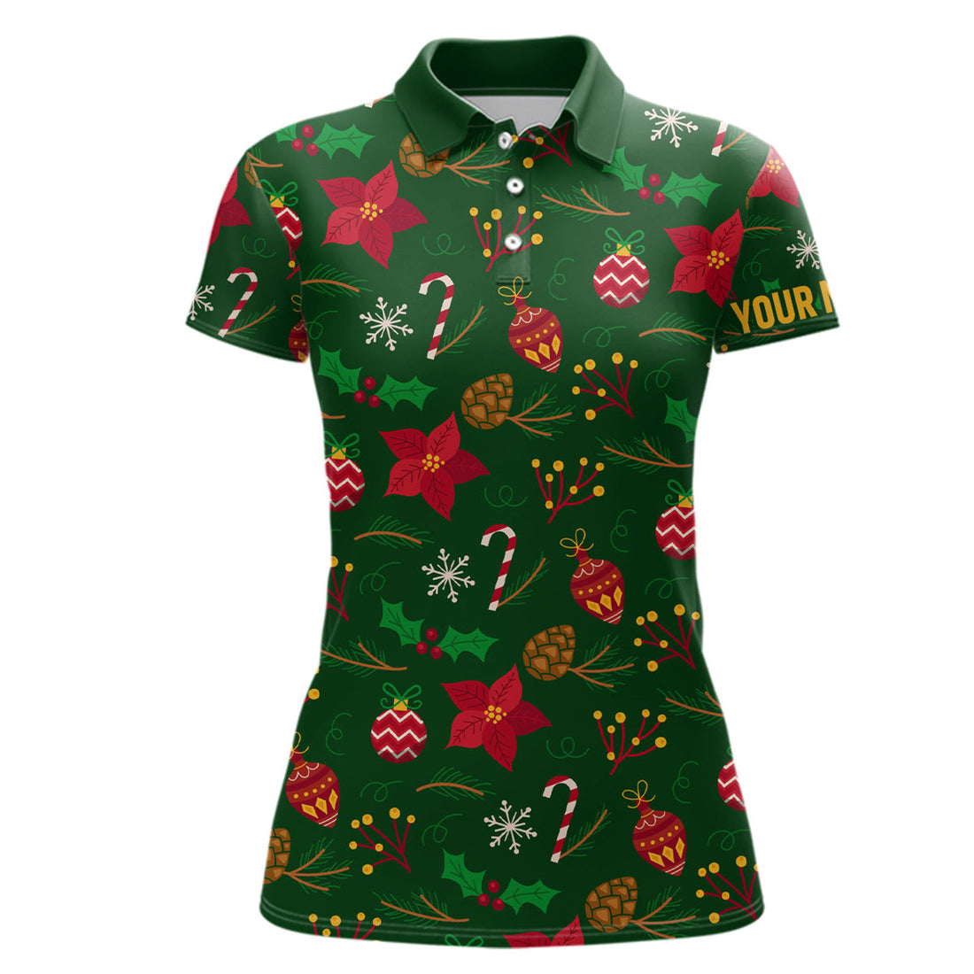 Custom Women Golf Polo Shirts Custom Green Christmas Pattern Shirt For Ladies, Personalized Golf Gifts