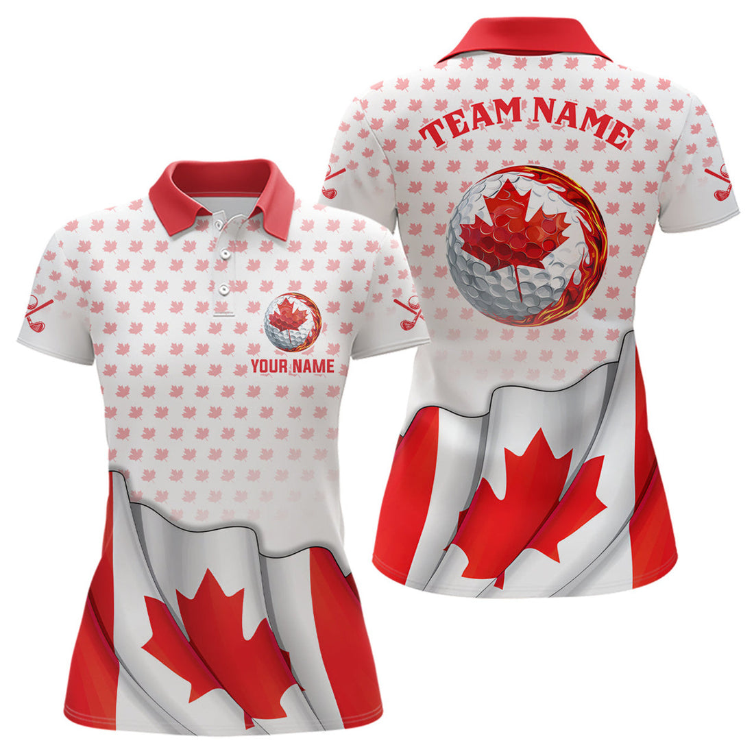 Custom Canada Flag Womens Polo Shirt Red Maple Leaf Custom Golf Tops For Ladies Patriotic Golf Gifts