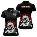 Custom Flame Bowling Skull Women Bowling Polo Custom Team Bowling Jerseys, Bowling Gifts
