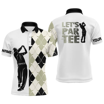 Custom Black and white golf shirt argyle pattern golf clubs custom name Mens golf polo shirt Let's par tee