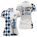 Custom Black And Blue Argyle Pattern Women Golf Polo Shirts Custom Let's Par Tee Skull Golf Gifts For Ladies