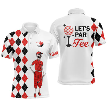 FUNSTUFFPRINT Black and red argyle pattern Mens golf polo shirts custom Let's par tee skull Polo Shirt Size S-5XL